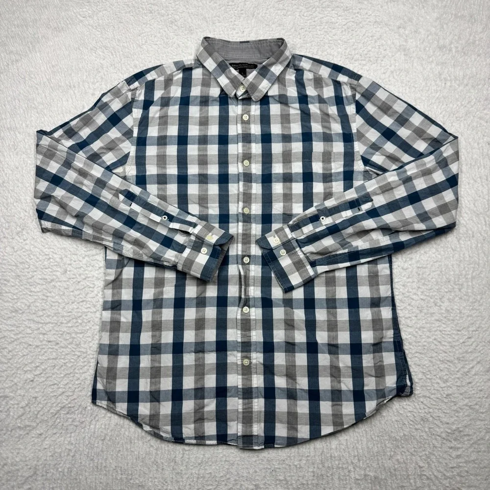 Banana Republic Tailored Slim Fit Plaid Button Up L/S Blue Shirt Men's Size L